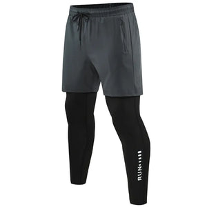 Men's 2-in-1 Run Trousers Double Layer Tight Training Pants