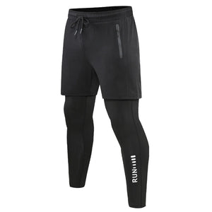 Men's 2-in-1 Run Trousers Double Layer Tight Training Pants