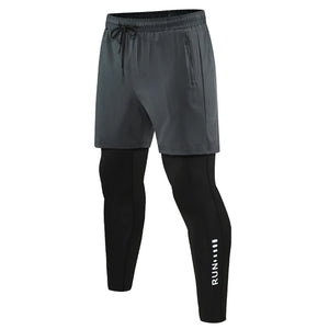 Men's 2-in-1 Run Trousers Double Layer Tight Training Pants