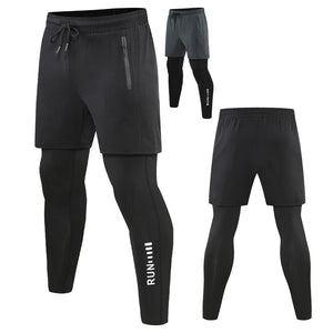 Men's 2-in-1 Run Trousers Double Layer Tight Training Pants